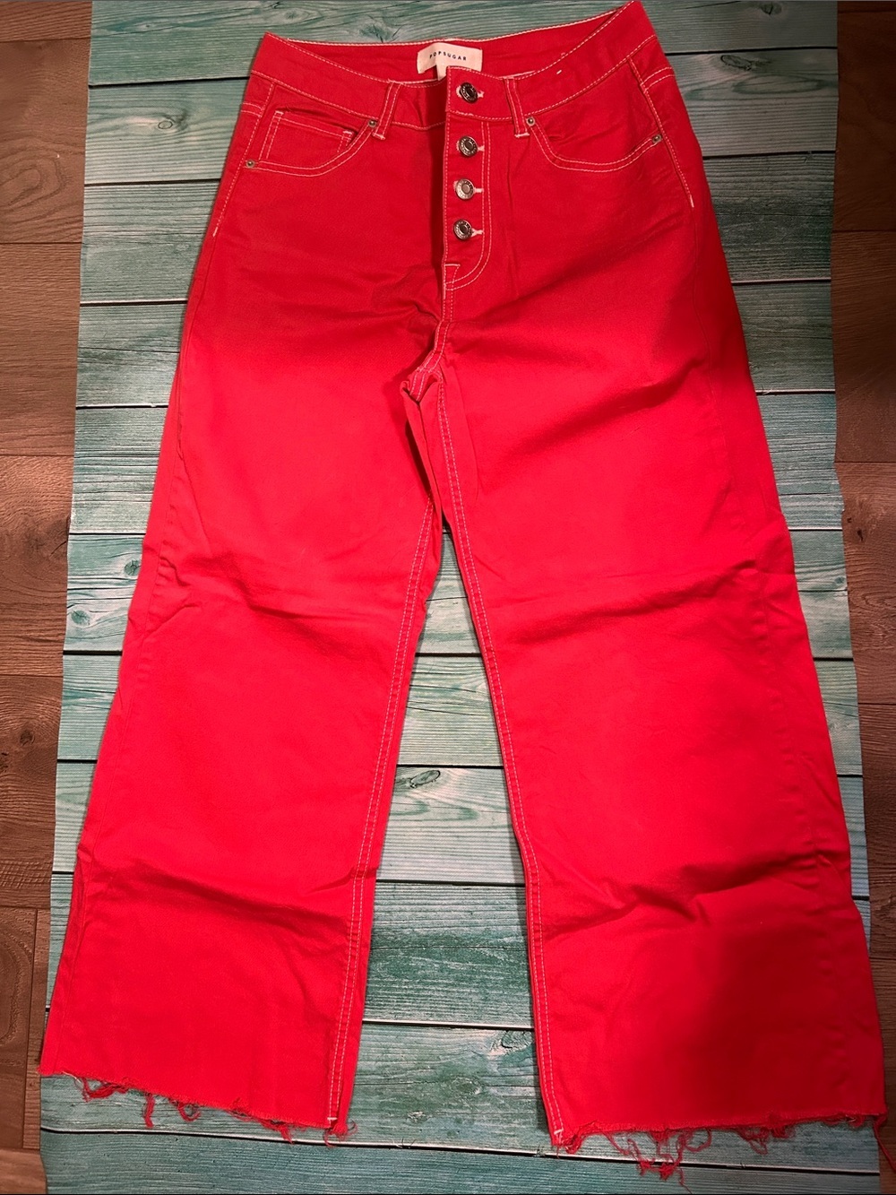 POPSUGAR Red Wide-Leg Button-Fly Jeans